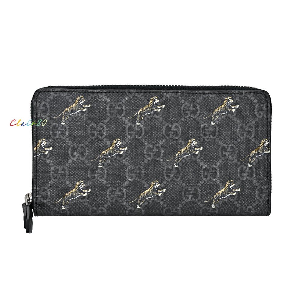 Gucci GG Supreme Canvas with Tiger Print Large Zip Around Wallet